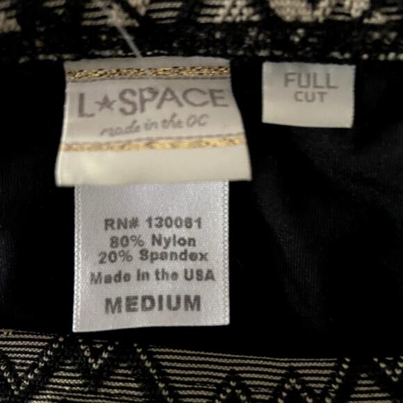 L*SPACE Audrey Sahara Bikini Bottoms Chevron Full Cut Black Beige Medium - Picture 4 of 6